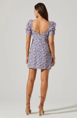 Floral Square Neck Puff Sleeve Mini Dress -Sun Gaia Dresses Shop ADR101546 BLUEFUCHSIAFLORAL 4