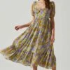 Floral Sweetheart Neck Midi Dress -Sun Gaia Dresses Shop ADR101552 GOLDPURPLEFLORAL 2