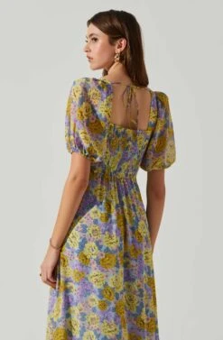 Floral Sweetheart Neck Midi Dress -Sun Gaia Dresses Shop ADR101552 GOLDPURPLEFLORAL 5