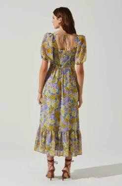 Floral Sweetheart Neck Midi Dress -Sun Gaia Dresses Shop ADR101552 GOLDPURPLEFLORAL 6