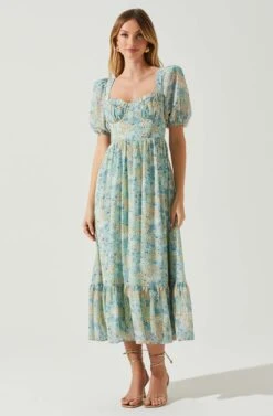 Floral Sweetheart Neck Midi Dress -Sun Gaia Dresses Shop ADR101552 GREENBLUEFLORAL 1
