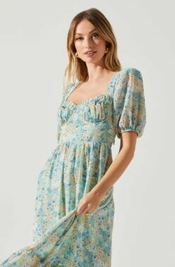 Floral Sweetheart Neck Midi Dress -Sun Gaia Dresses Shop ADR101552 GREENBLUEFLORAL 3
