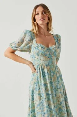 Floral Sweetheart Neck Midi Dress -Sun Gaia Dresses Shop ADR101552 GREENBLUEFLORAL 4