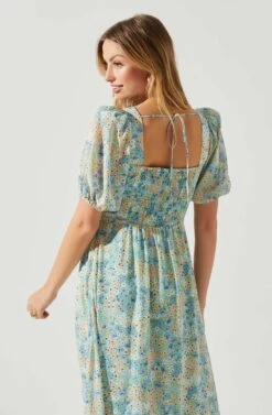 Floral Sweetheart Neck Midi Dress -Sun Gaia Dresses Shop ADR101552 GREENBLUEFLORAL 5