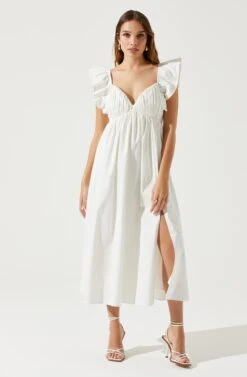 Flutter Sleeve Tie Back Maxi Dress -Sun Gaia Dresses Shop ADR101610 WHITE 1