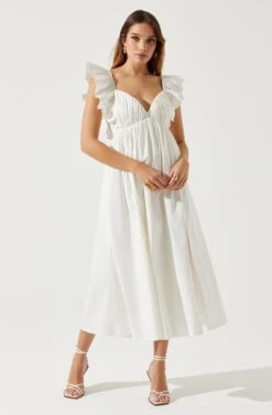 Flutter Sleeve Tie Back Maxi Dress -Sun Gaia Dresses Shop ADR101610 WHITE 2