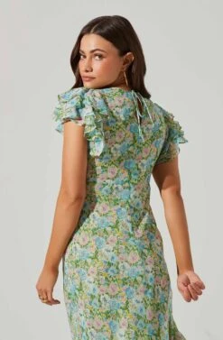 Celestine Floral Ruffle Midi Dress -Sun Gaia Dresses Shop ADR101613 GREENBLUEFLORAL 3