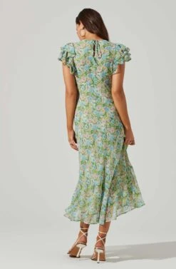 Celestine Floral Ruffle Midi Dress -Sun Gaia Dresses Shop ADR101613 GREENBLUEFLORAL 4