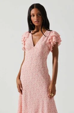 Celestine Floral Ruffle Midi Dress -Sun Gaia Dresses Shop ADR101613 PINKREDFLORAL 3