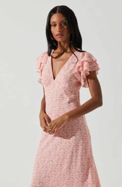 Celestine Floral Ruffle Midi Dress -Sun Gaia Dresses Shop ADR101613 PINKREDFLORAL 4