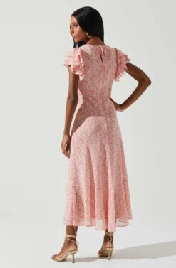 Celestine Floral Ruffle Midi Dress -Sun Gaia Dresses Shop ADR101613 PINKREDFLORAL 5