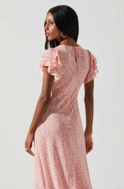 Celestine Floral Ruffle Midi Dress -Sun Gaia Dresses Shop ADR101613 PINKREDFLORAL 6