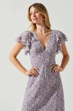 Celestine Floral Ruffle Midi Dress -Sun Gaia Dresses Shop ADR101613 PURPLEFLORAL 3