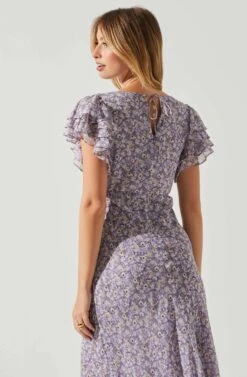 Celestine Floral Ruffle Midi Dress -Sun Gaia Dresses Shop ADR101613 PURPLEFLORAL 5