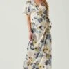 Floral Short Sleeve Wrap Front Maxi Dress -Sun Gaia Dresses Shop ADR101628 CHARCOALTAUPEFL 1