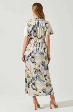 Floral Short Sleeve Wrap Front Maxi Dress 13 Floral Short Sleeve Wrap Front Maxi Dress -Sun Gaia Dresses Shop ADR101628 CHARCOALTAUPEFL 5