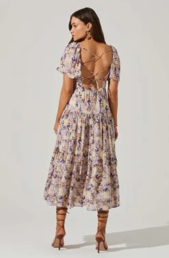 Floral Cinched Bust Cutout Center Midi Dress -Sun Gaia Dresses Shop ADR101632 BLUEMULTIFLR 6