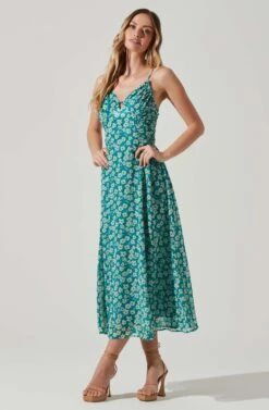 Floral Ruched Bust Midi Dress -Sun Gaia Dresses Shop ADR101663 BLUEFLORAL 1