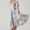 Satin Floral Bubble Sleeve Wrap Midi Dress 1 Satin Floral Bubble Sleeve Wrap Midi Dress -Sun Gaia Dresses Shop ADR101664 BLUEMULTIFLORAL 2