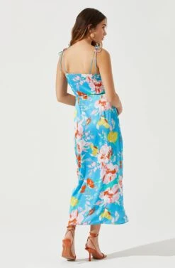 Satin Front Tie Wrap Floral Midi Dress -Sun Gaia Dresses Shop ADR101683 CAPRIBLUEFLORAL 5