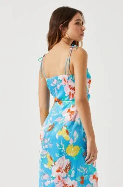 Satin Front Tie Wrap Floral Midi Dress -Sun Gaia Dresses Shop ADR101683 CAPRIBLUEFLORAL 6