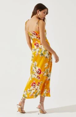 Satin Front Tie Wrap Floral Midi Dress -Sun Gaia Dresses Shop ADR101683 YELLOWFLORAL 5