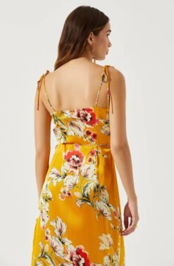 Satin Front Tie Wrap Floral Midi Dress -Sun Gaia Dresses Shop ADR101683 YELLOWFLORAL 6