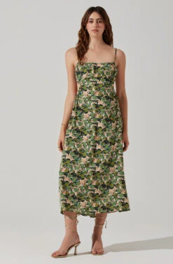 Open Back Floral Midi Dress -Sun Gaia Dresses Shop ADR101751 GREENORANGEFLORAL 2
