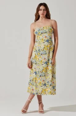 Open Back Floral Midi Dress -Sun Gaia Dresses Shop ADR101751 YELLOWBLUEABSTRACT 1