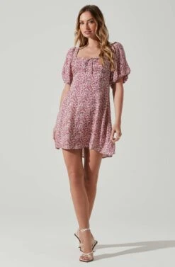 Floral Puff Sleeve Mini Dress 16 Floral Puff Sleeve Mini Dress -Sun Gaia Dresses Shop ADR101755 MAGENTALIMEDITSY 1