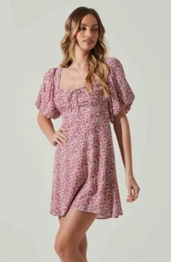 Floral Puff Sleeve Mini Dress 17 Floral Puff Sleeve Mini Dress -Sun Gaia Dresses Shop ADR101755 MAGENTALIMEDITSY 4