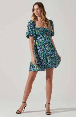 Floral Puff Sleeve Mini Dress 20 Floral Puff Sleeve Mini Dress -Sun Gaia Dresses Shop ADR101755 PERIWINKLEBLKMULTI 1