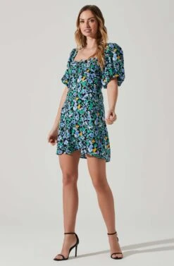 Floral Puff Sleeve Mini Dress 22 Floral Puff Sleeve Mini Dress -Sun Gaia Dresses Shop ADR101755 PERIWINKLEBLKMULTI 2