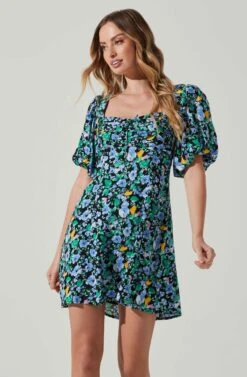 Floral Puff Sleeve Mini Dress 21 Floral Puff Sleeve Mini Dress -Sun Gaia Dresses Shop ADR101755 PERIWINKLEBLKMULTI 3