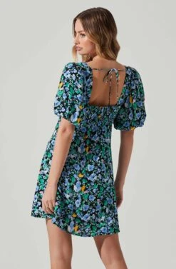 Floral Puff Sleeve Mini Dress 24 Floral Puff Sleeve Mini Dress -Sun Gaia Dresses Shop ADR101755 PERIWINKLEBLKMULTI 5