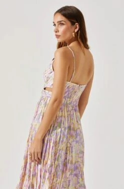 Pleated Twist Bust Midi Dress 11 Pleated Twist Bust Midi Dress -Sun Gaia Dresses Shop ADR101770 LILACYELLOWFLORAL 6