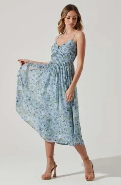 Floral Pleated Midi Dress -Sun Gaia Dresses Shop ADR101774 BLUEFLORAL 2