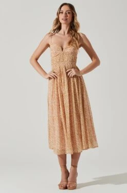 Floral Pleated Midi Dress -Sun Gaia Dresses Shop ADR101774 YELLOWPINKFLORAL 1