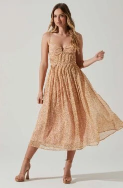 Floral Pleated Midi Dress -Sun Gaia Dresses Shop ADR101774 YELLOWPINKFLORAL 2