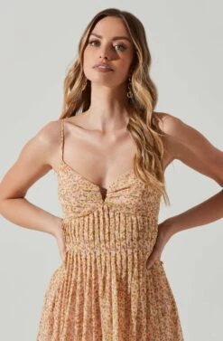 Floral Pleated Midi Dress -Sun Gaia Dresses Shop ADR101774 YELLOWPINKFLORAL 3