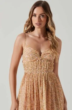 Floral Pleated Midi Dress -Sun Gaia Dresses Shop ADR101774 YELLOWPINKFLORAL 4