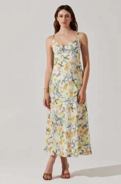 Satin Corset Floral Maxi Dress -Sun Gaia Dresses Shop ADR101783 YELLOWCREAMFLORAL 1