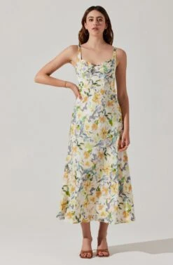 Satin Corset Floral Maxi Dress -Sun Gaia Dresses Shop ADR101783 YELLOWCREAMFLORAL 2
