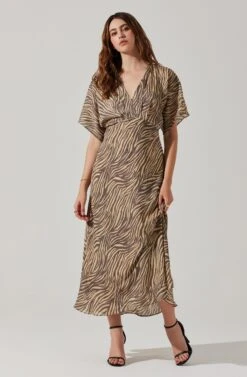 Flutter Sleeve Open Back Midi Dress -Sun Gaia Dresses Shop ADR101803 CHARCOALTAUPEABST 2