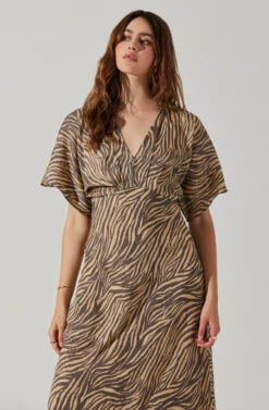 Flutter Sleeve Open Back Midi Dress -Sun Gaia Dresses Shop ADR101803 CHARCOALTAUPEABST 4