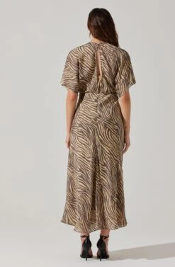 Flutter Sleeve Open Back Midi Dress -Sun Gaia Dresses Shop ADR101803 CHARCOALTAUPEABST 5