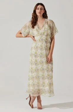 Flutter Sleeve Open Back Maxi Dress -Sun Gaia Dresses Shop ADR101803 CREAMMULTIFLORAL 2