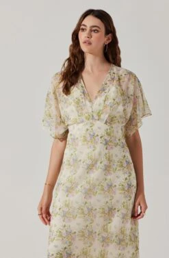 Flutter Sleeve Open Back Maxi Dress -Sun Gaia Dresses Shop ADR101803 CREAMMULTIFLORAL 3