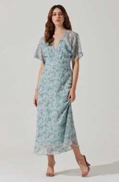 Flutter Sleeve Open Back Maxi Dress -Sun Gaia Dresses Shop ADR101803 LIGHTBLUEMULTIFRL 1