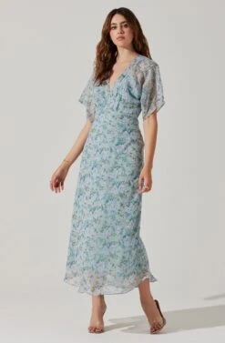 Flutter Sleeve Open Back Maxi Dress -Sun Gaia Dresses Shop ADR101803 LIGHTBLUEMULTIFRL 2